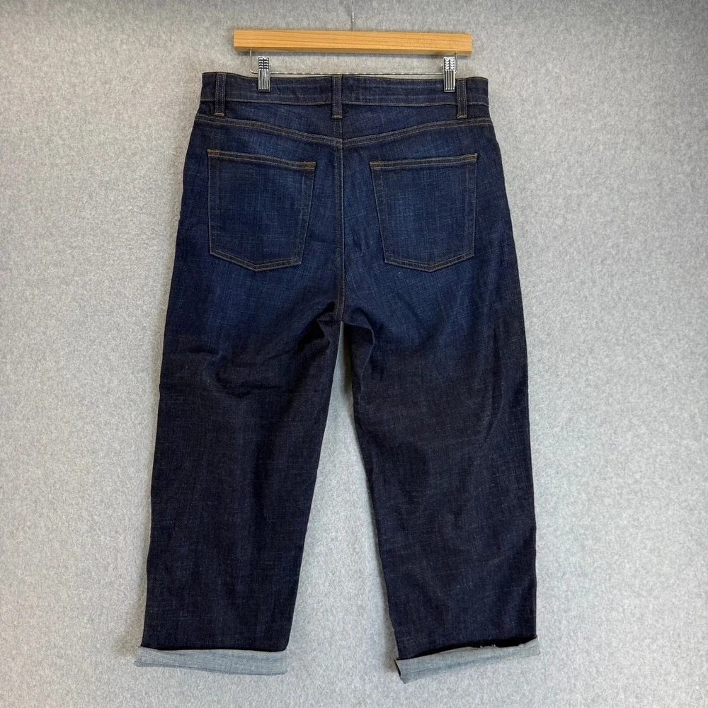 Eileen Fisher Size 8‎ Dark Wash Crop Jeans Denim Rolled Hem Straight High Rise